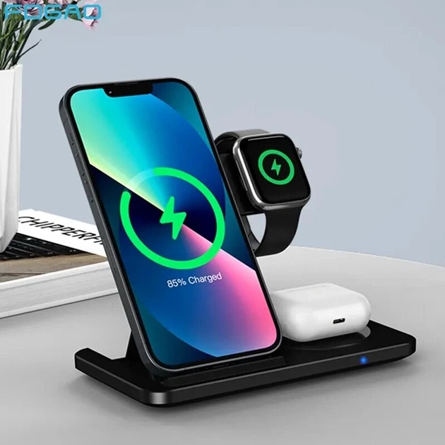 Зарядная станция 3в1 / Беспроводное зарядное устройство 3в1 для смартфона/смарт-часов/наушников