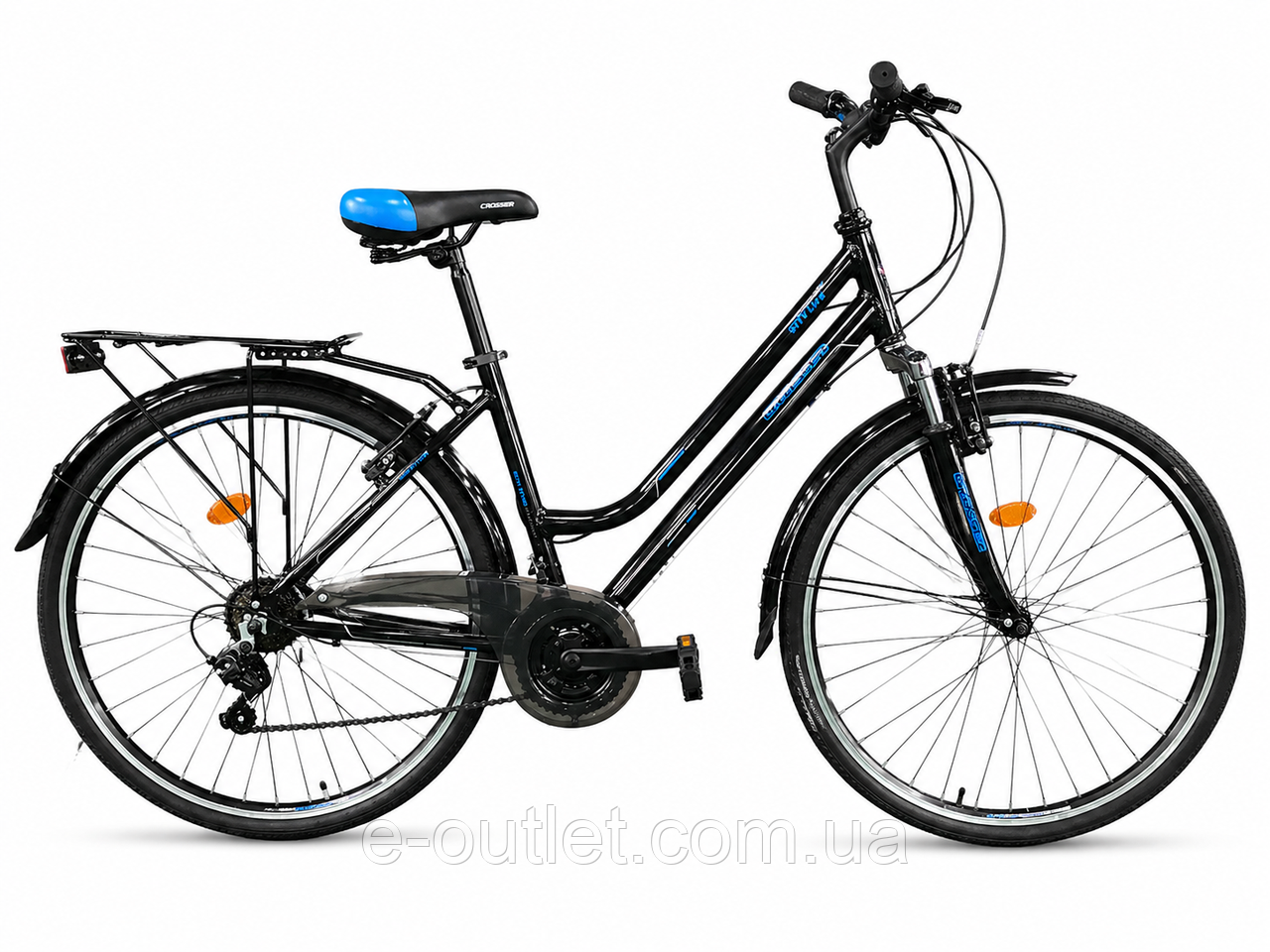 Велосипед городской женский 28" Crosser City Life Lady рама 18", 21 скорость Shimano, алюминий, багажник, крылья Бирюзовый