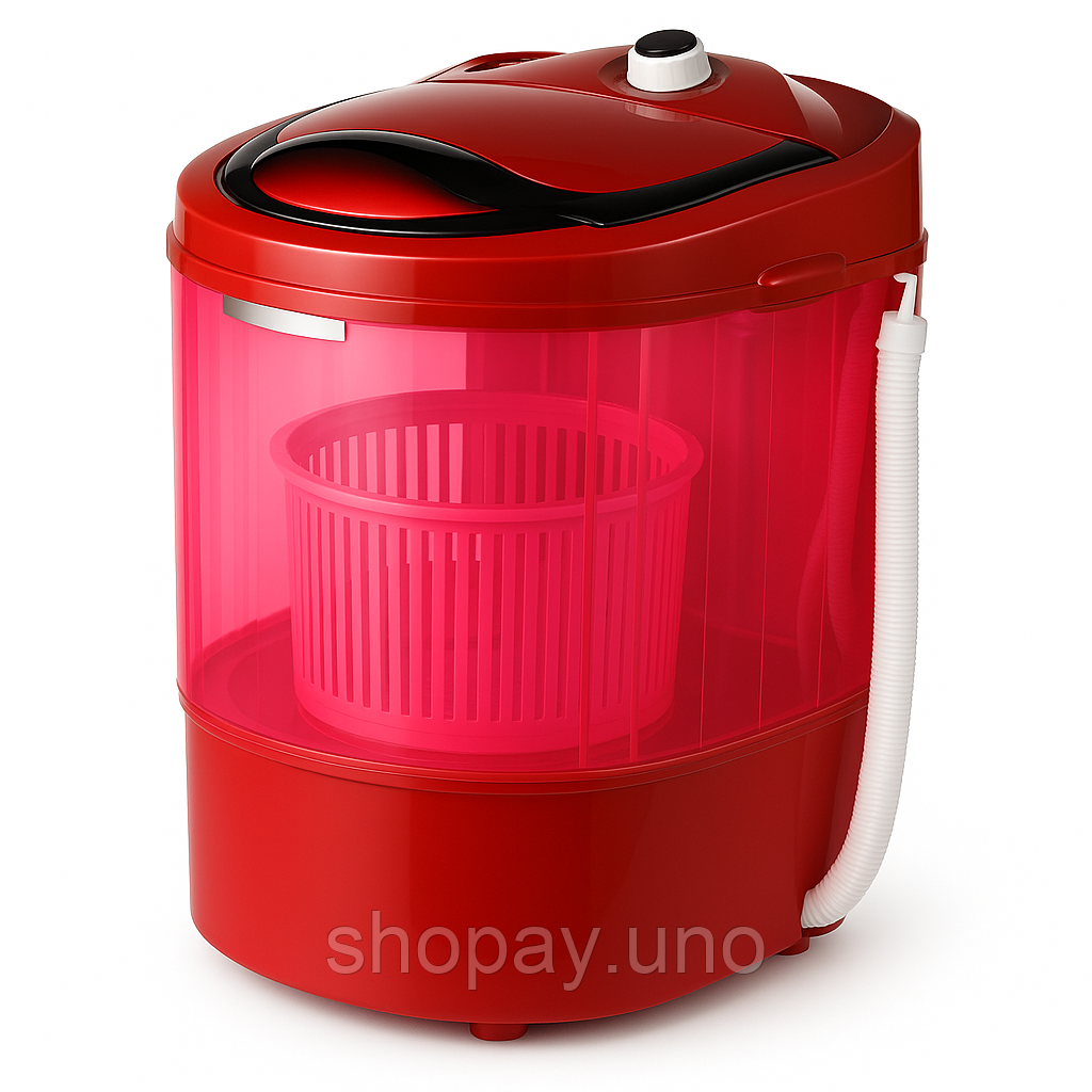Пральна машина напівавтомат ViLgrand V135‑2550 Red 3.5 кг — вертикальна, центрифуга 300 об/хв, компактна 57×39×38 см, червоний
