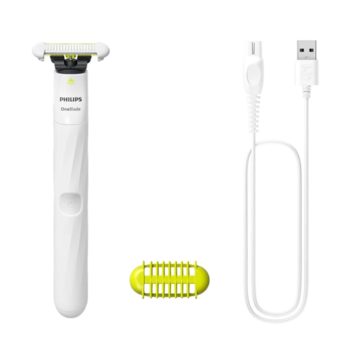 Бездротовий електростанок Philips OneBlade Anti-Friction для бороди вусів і тіла має водонепроникний корпус Білий